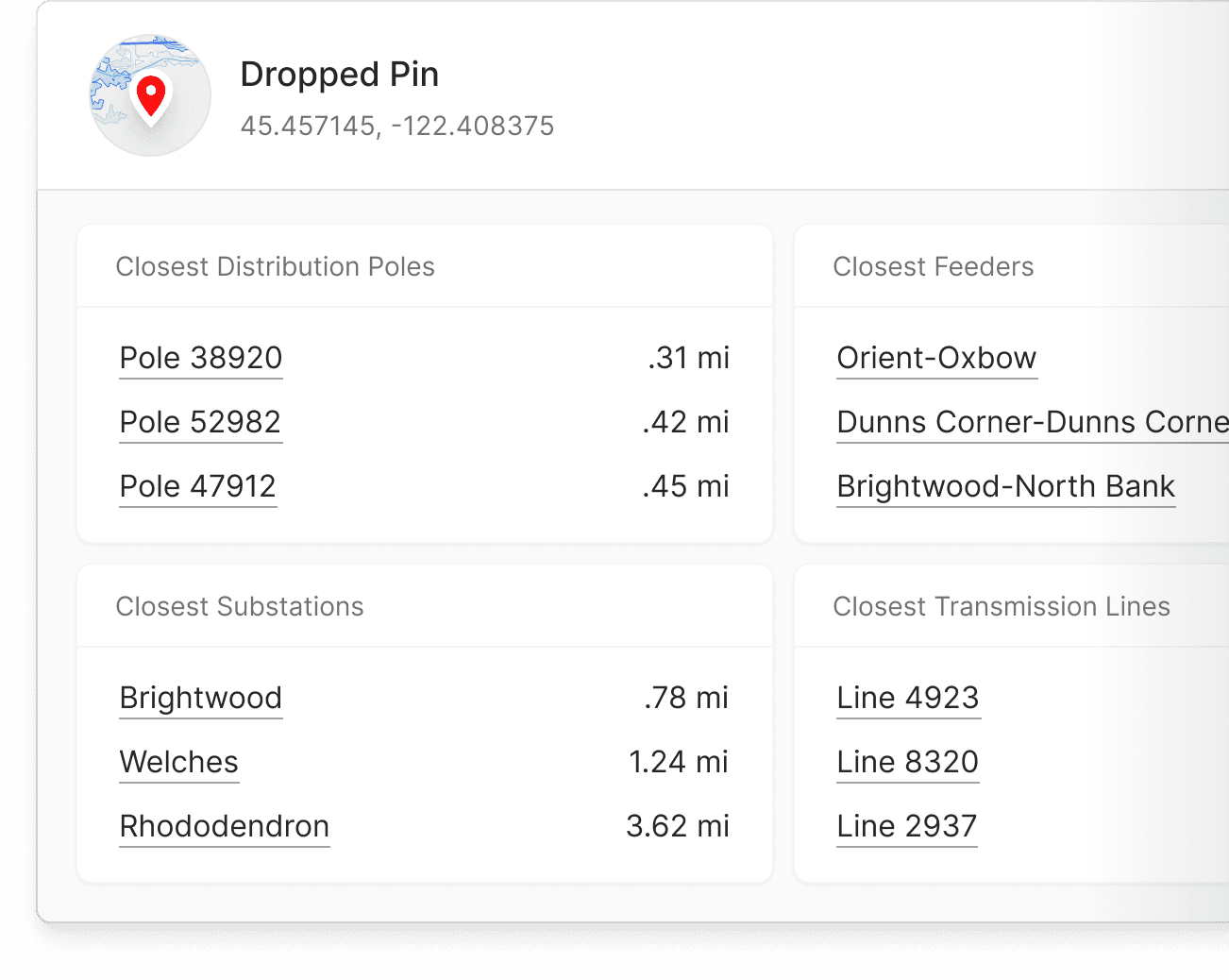 View of the dropped pin feature of the app.